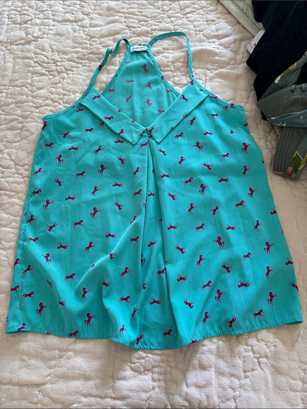 Women’s Teal Tank Top with Pink Horse Print